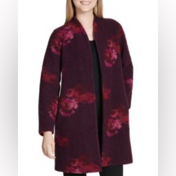 Calvin Klein Floral Print Wool Blend Coat Medium - Picture 4 of 8